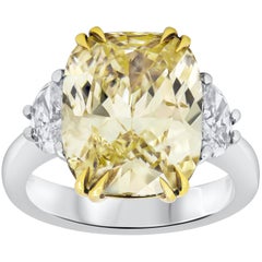 GIA Certified Light Yellow Cushion Cut Diamond Three-Stone Engagement Ring