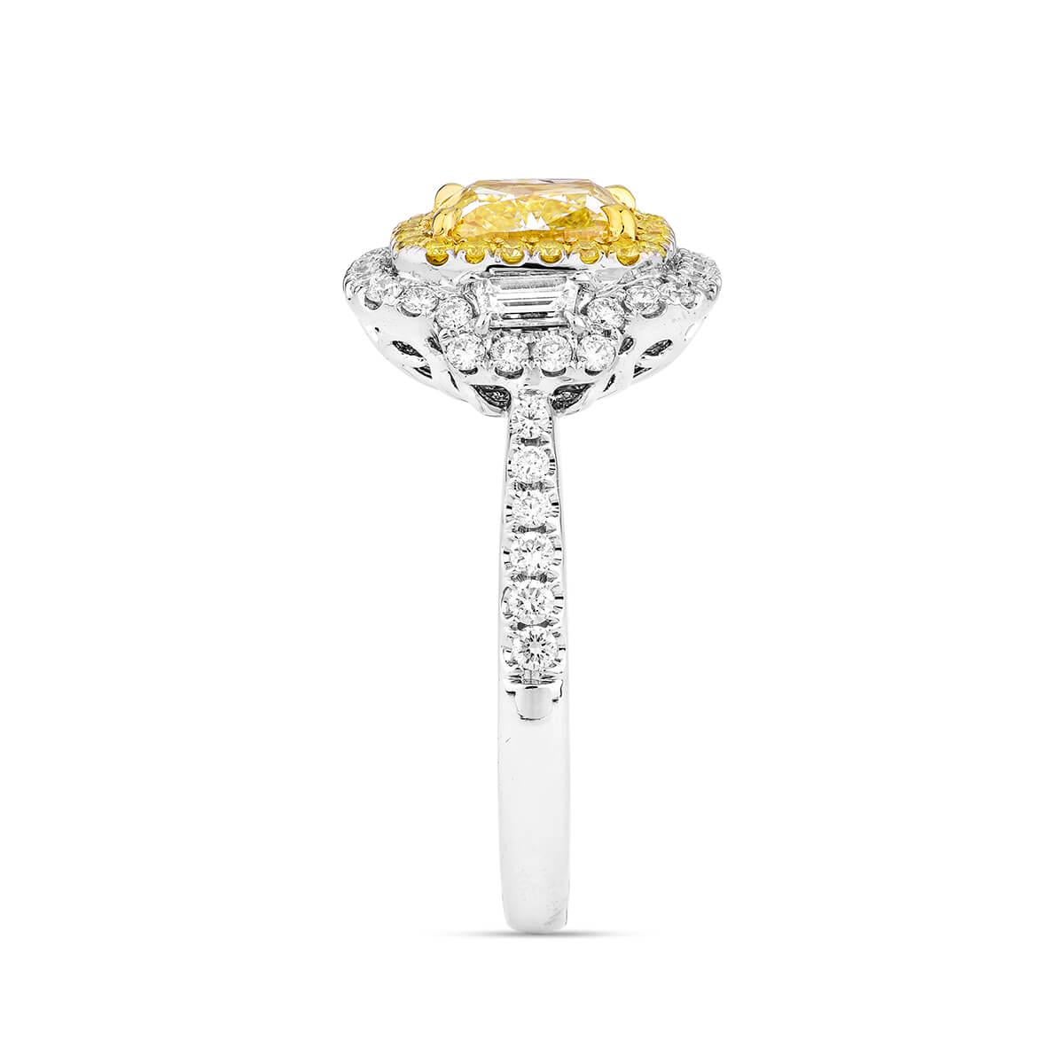Cushion Cut GIA Certified Light Yellow Diamond 18 Karat White Gold Engagement Wedding Ring For Sale