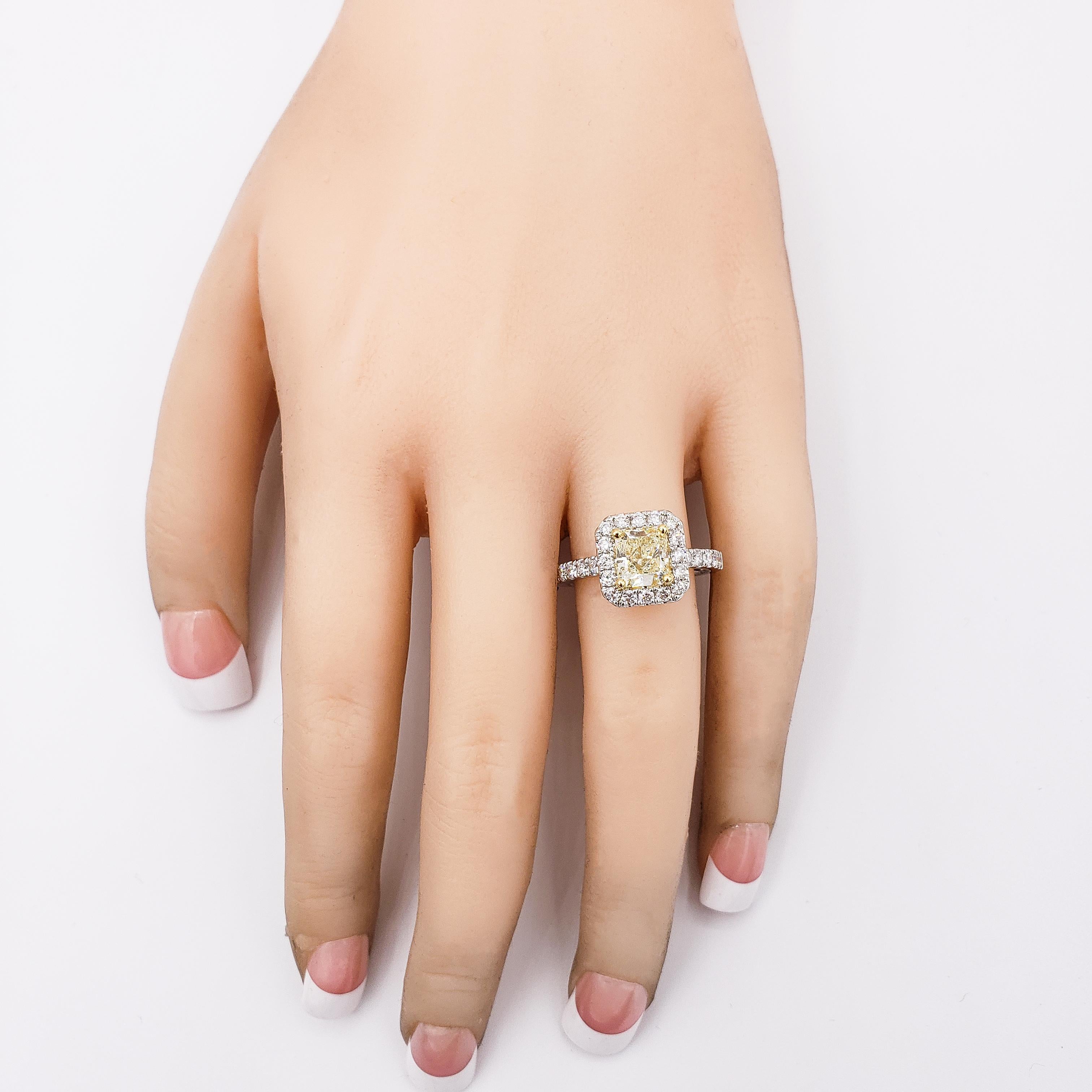 Women's or Men's GIA Certified Light Yellow Diamond Halo Engagement Ring
