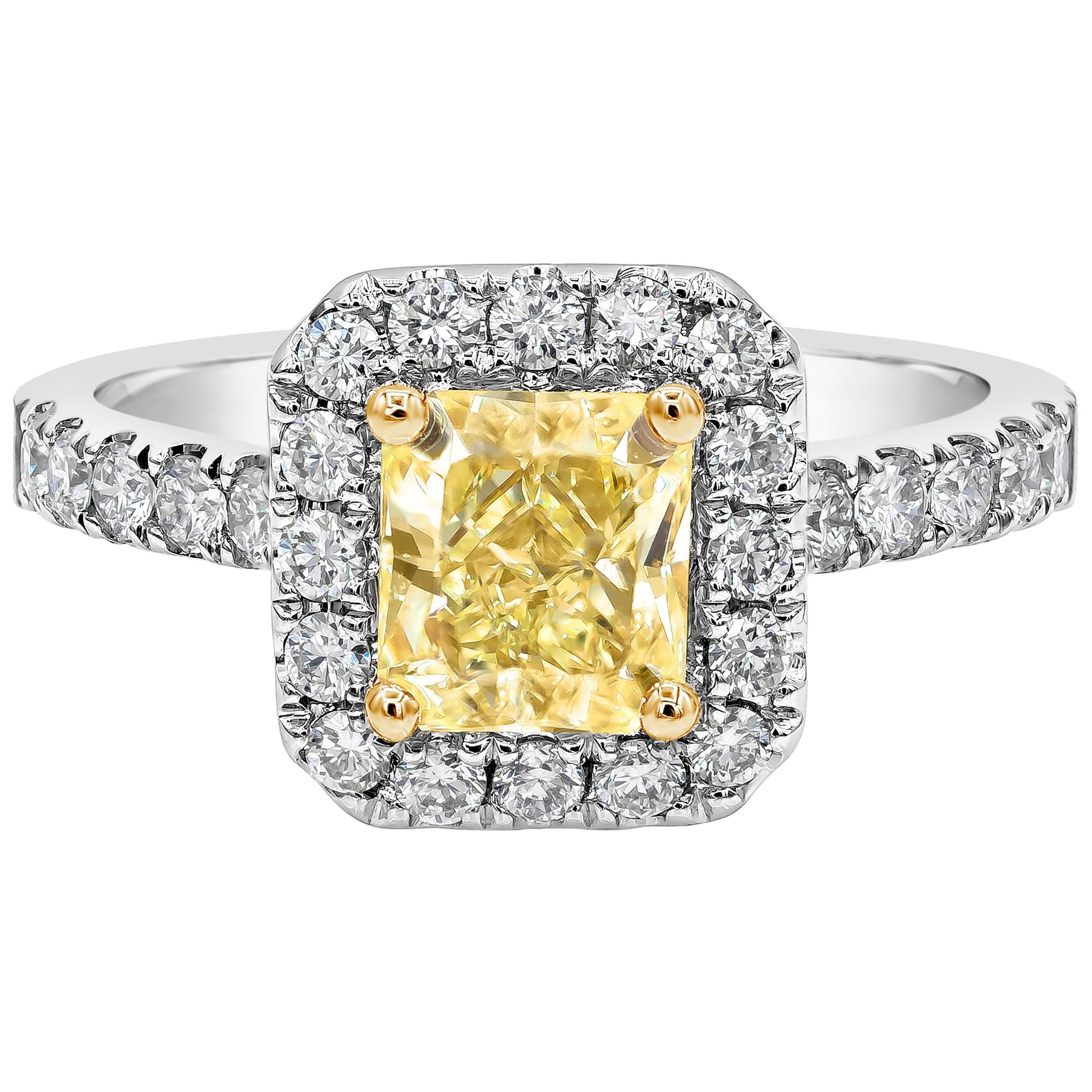 GIA Certified Light Yellow Diamond Halo Engagement Ring