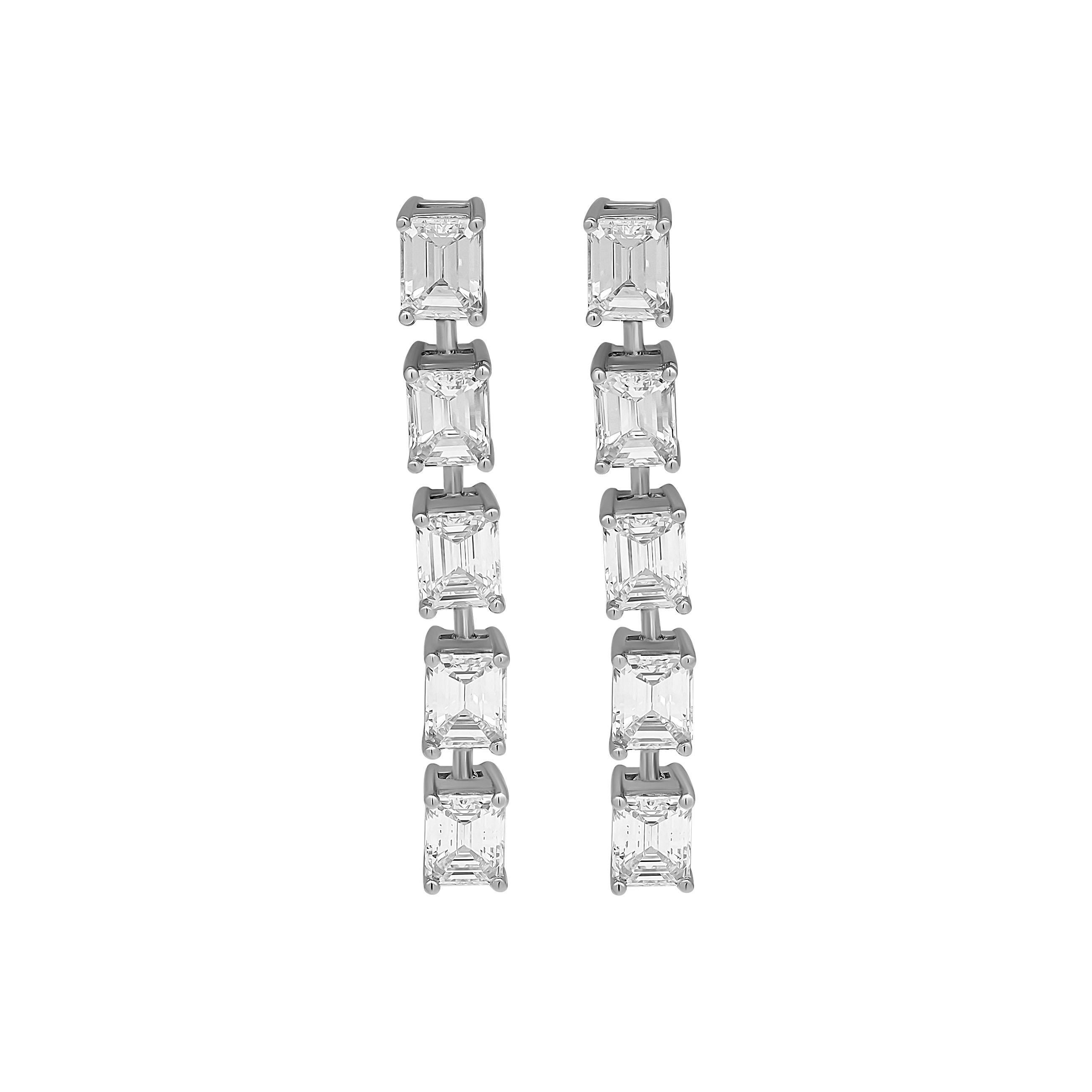Gia Certified Linear 3.10 Ct Emerald Cut Earrings in Platinum In New Condition For Sale In New York, NY