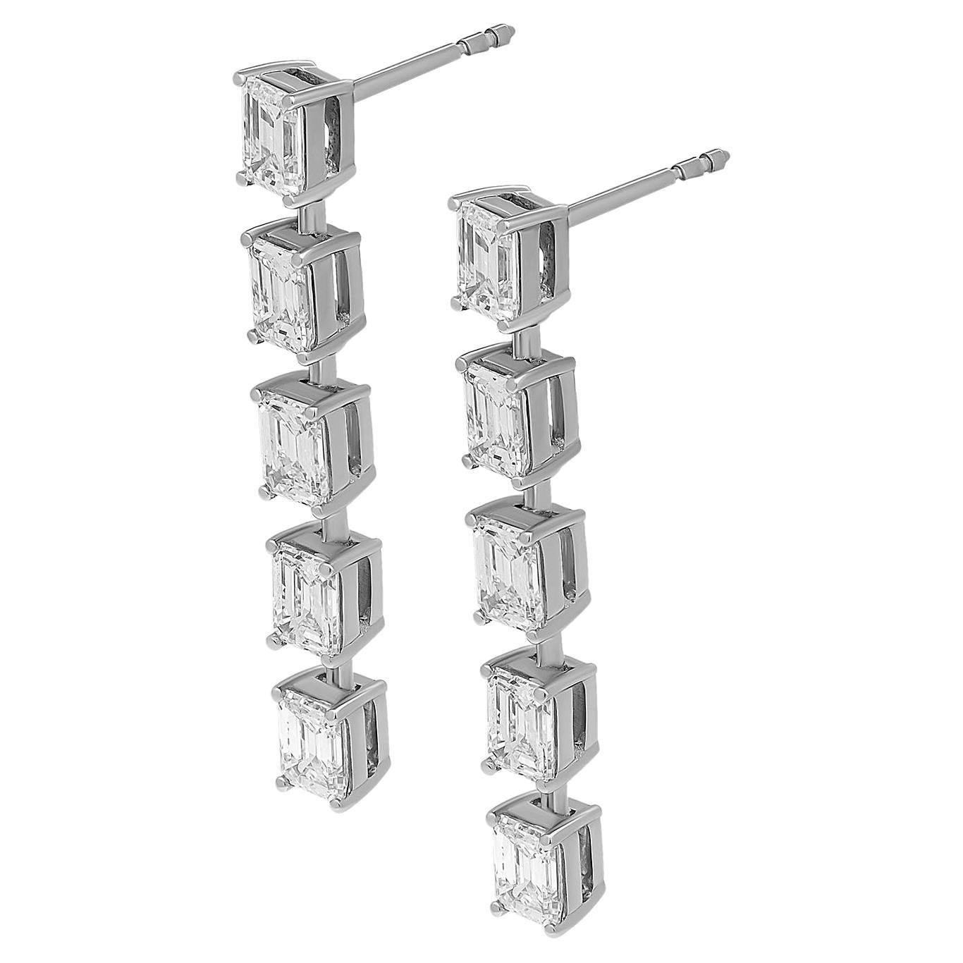 Gia Certified Linear 3.10 Ct Emerald Cut Earrings in Platinum For Sale