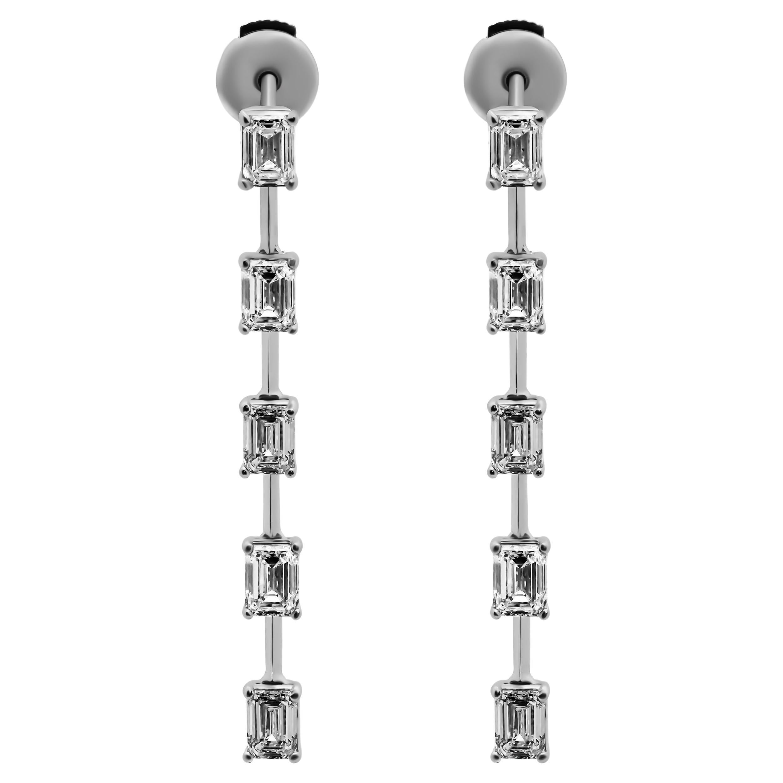 GIA Certified Linear Earrings with Emerald Cut Diamonds