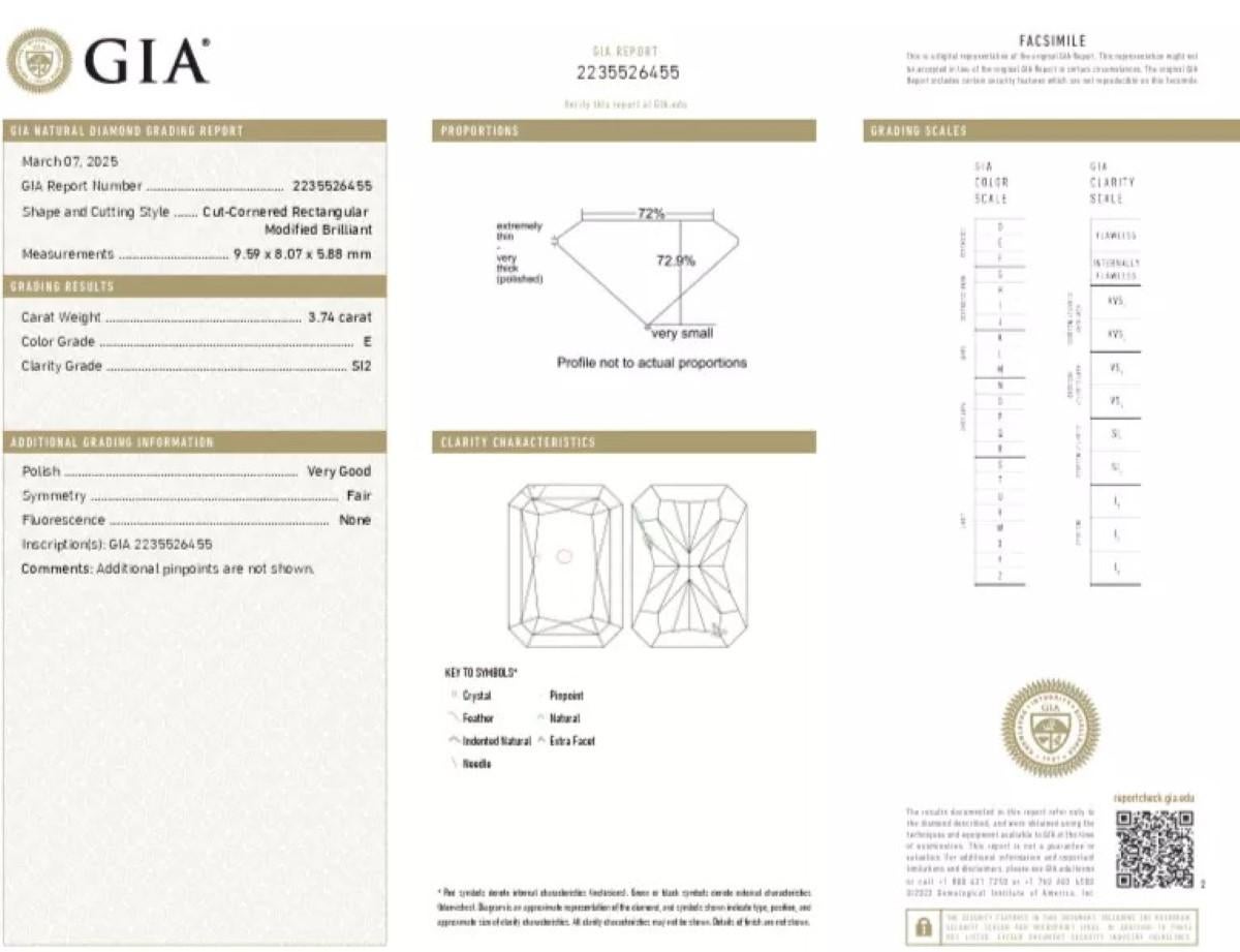 GIA Certified Loose 3.74ct Radiant Cut Natural Diamond E - SI2 en venta 6