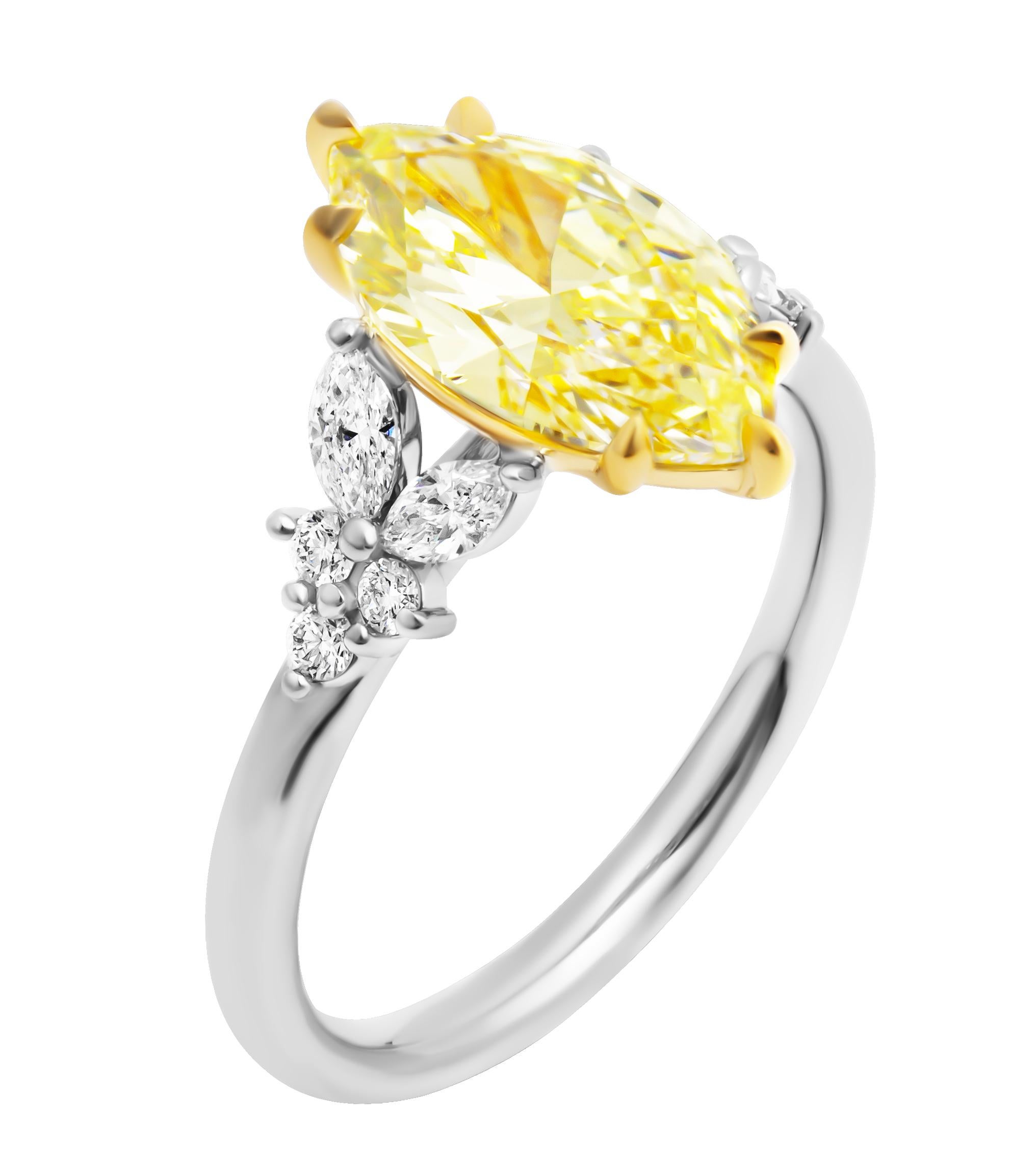 GIA Certified Marquee Multi Side Stone Ring with 2.01ct Marquee For Sale