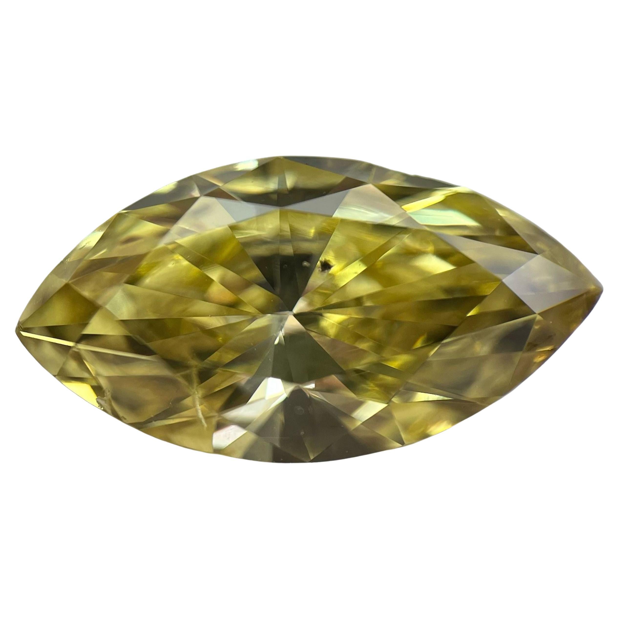 GIA Certified Marquise 3.70 Carat Natural Loose Fancy Deep Yellow SI2 Diamond For Sale