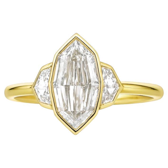 GIA-Certified Marquise and Shield Mixed-Cut Three-Stone Ring Diamond Ring