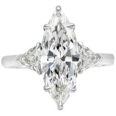 GIA Certified Marquise Cut Diamond Three-Stone Engagement Ring