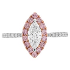 GIA certified Marquise cut White Diamond and Pink Diamond 18K Gold Ring