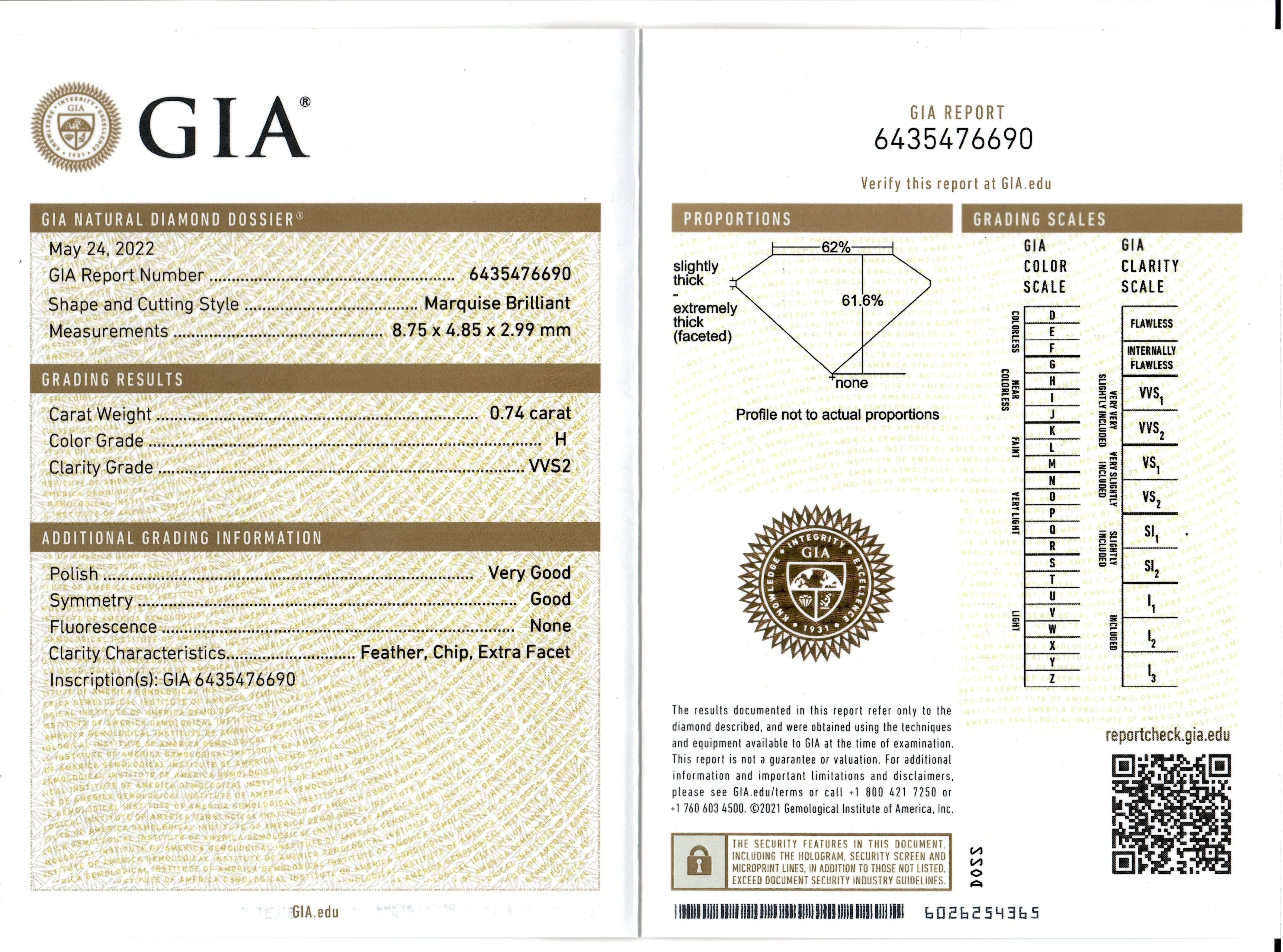 GIA-zertifizierter Marquise-Diamant 0,74 Karat  im Angebot 1