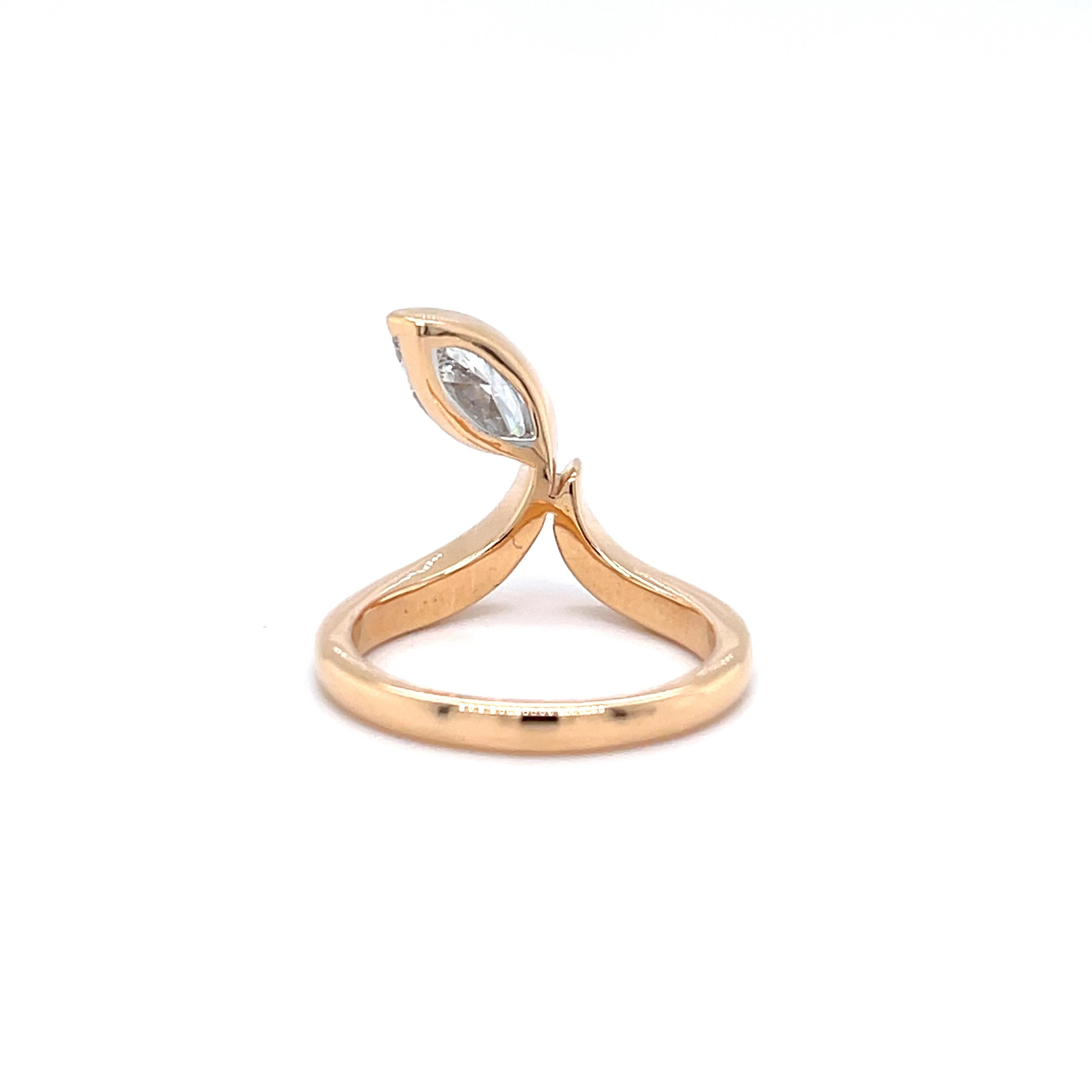 Modern GIA Certified Marquise Diamond 0.90 Carat Diamond Ring in 18K Rose Gold For Sale