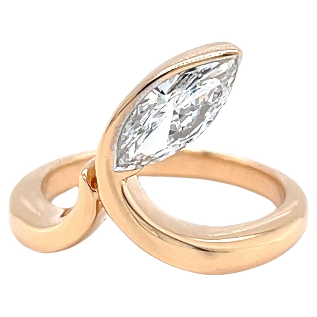 Bague en or rose 18 carats avec diamant marquise certifié GIA de 0,90 carat