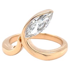 Bague en or rose 18 carats avec diamant marquise certifié GIA de 0,90 carat