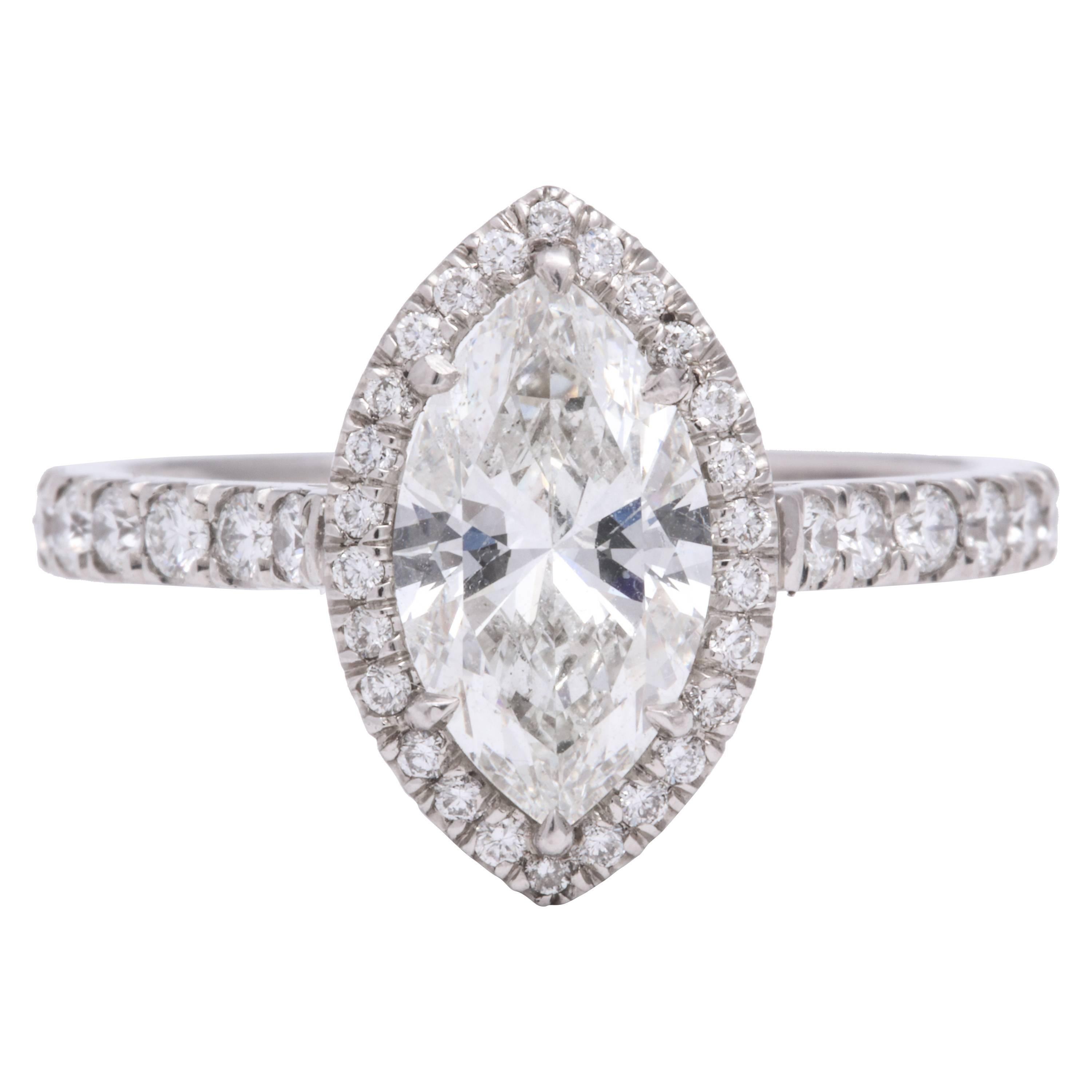 GIA Certified Marquise Diamond and Platinum Engagement Ring For Sale