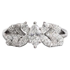 GIA Certified Marquise Diamond Engagement Butterfly Cluster Ring 18K White Gold