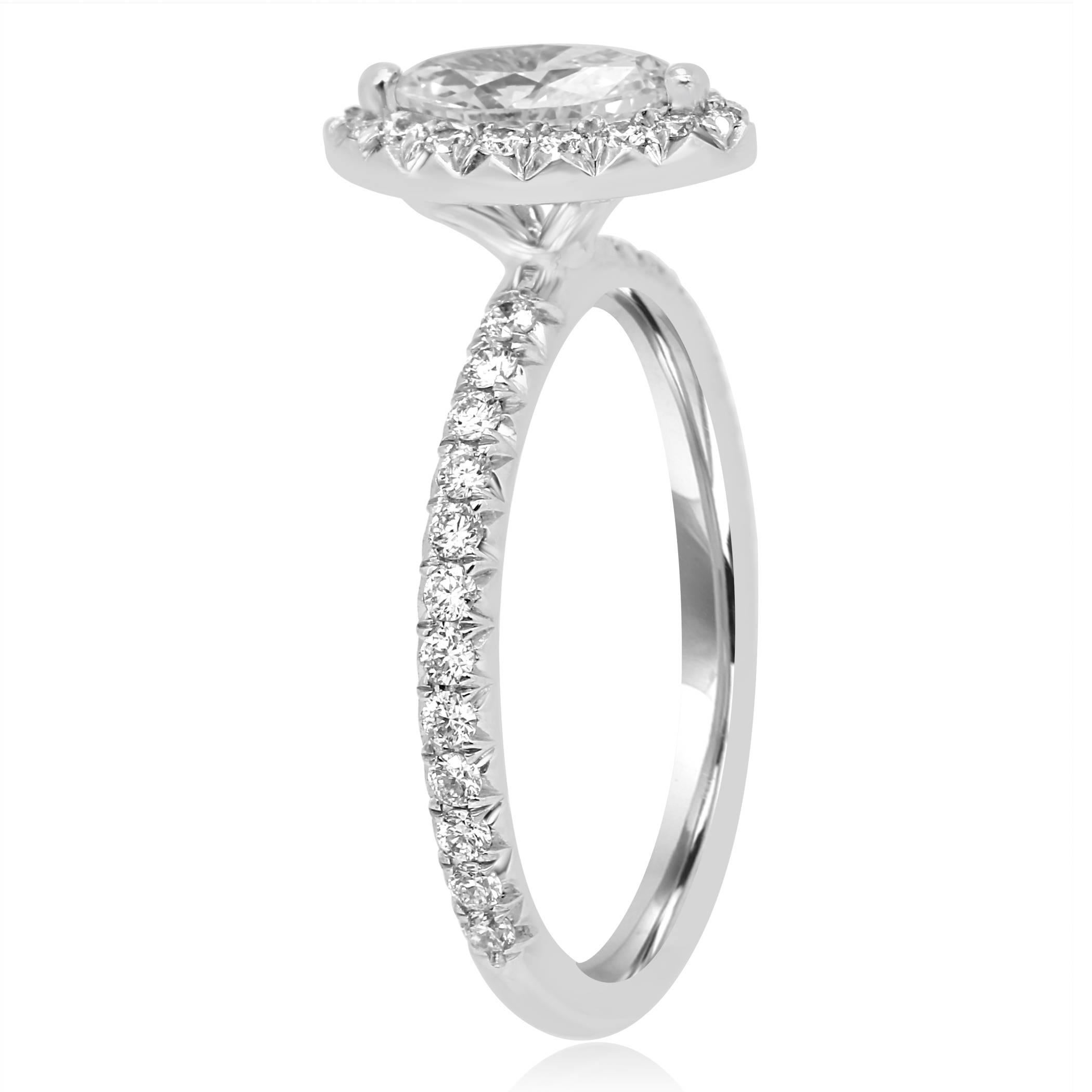 Modern GIA Certified Marquise Diamond Halo Platinum and Gold Engagement Ring