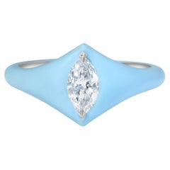 GIA Certified Marquise Diamond Ring in Light Blue Ceramic and Platinum GIA Certified Marquise Diamond Ring in Light Blue Ceramic and Platinum
