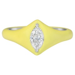 GIA Certified Marquise Diamond Ring in Light Yellow Ceramic and Platinum GIA Certified Marquise Diamond Ring in Light Yellow Ceramic and Platinum
