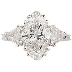 GIA Certified Marquise Diamond Three-Stone Engagement Ring 3.42 Carat D/VVS2