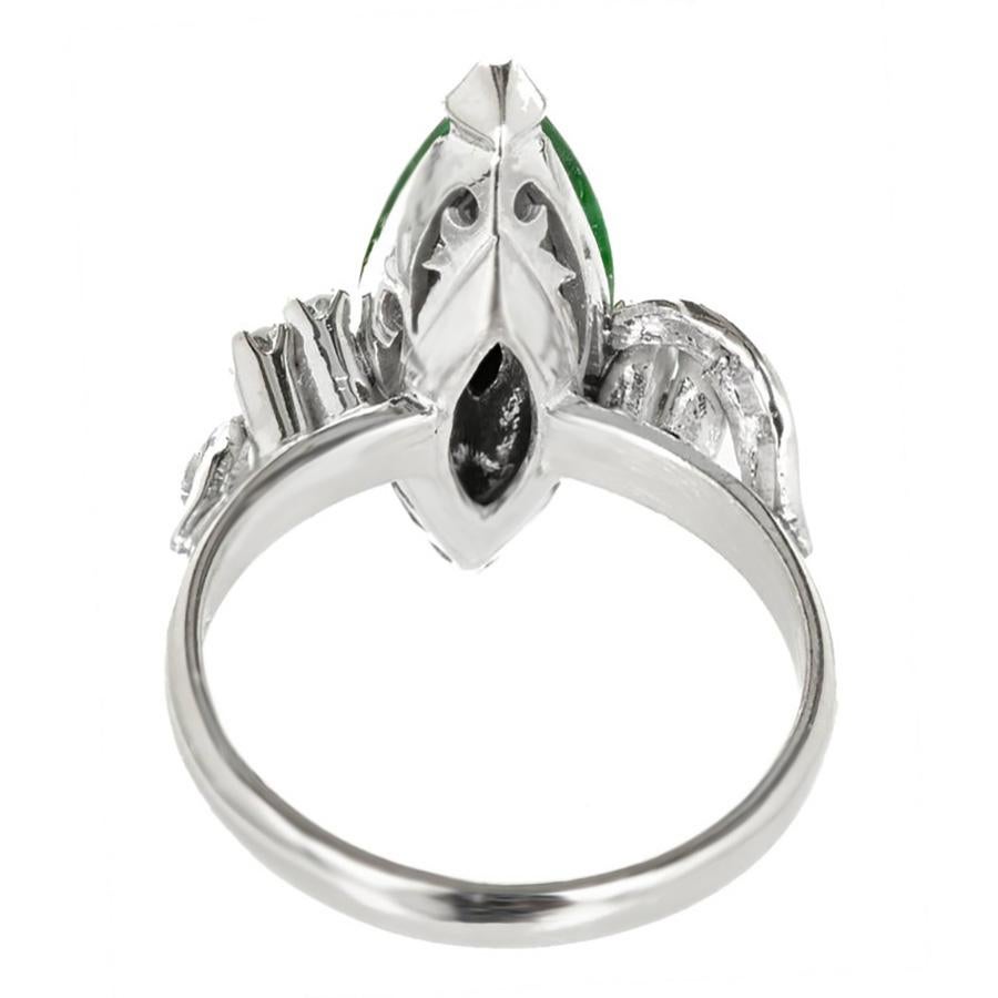 GIA Certified Marquise Natural Jadeite Jade Diamond Gold Cocktail Ring For Sale 5