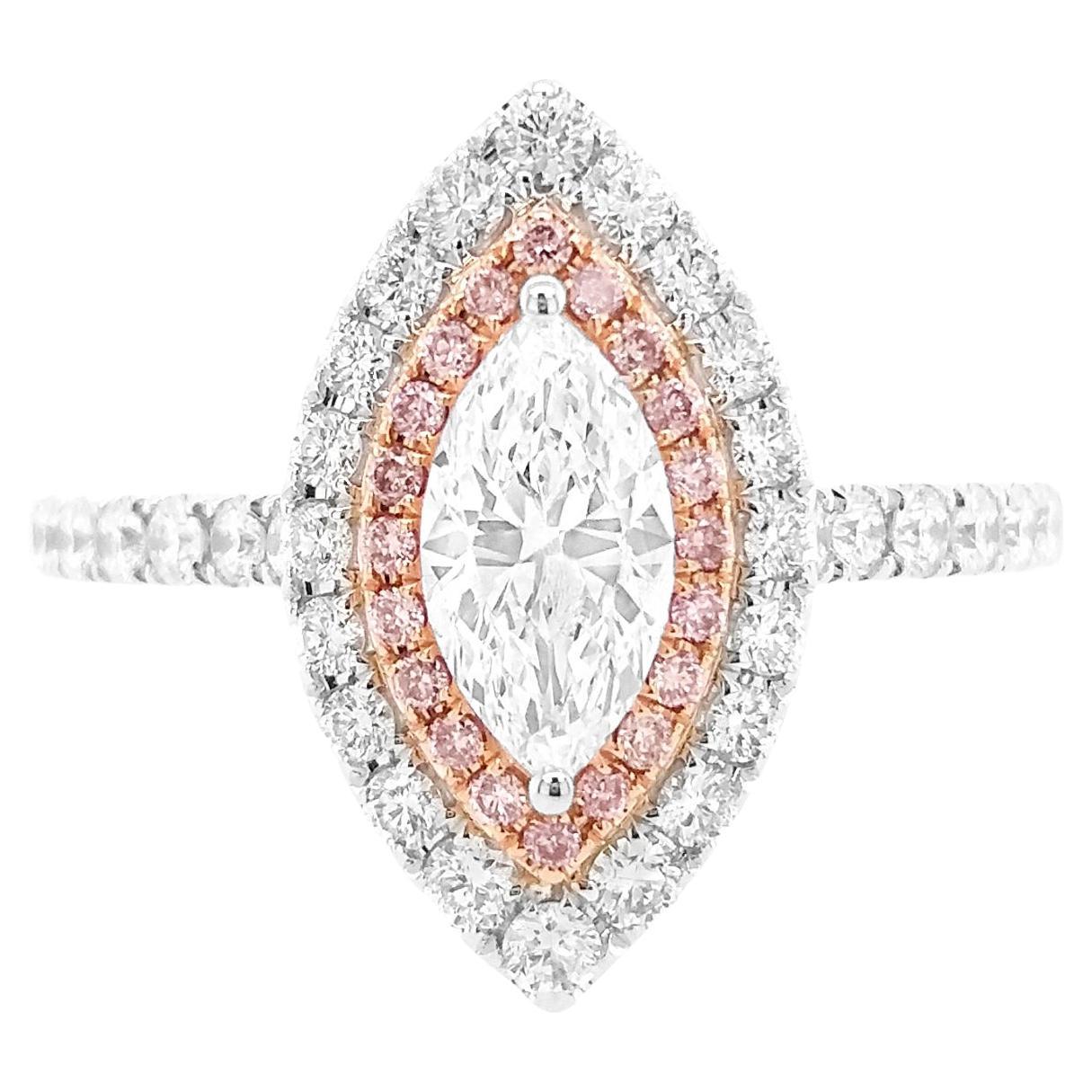 GIA-zertifizierter Ring mit Marquise aus weißem Naturdiamanten und Pink Diamond in 18 Karat Gold im Angebot