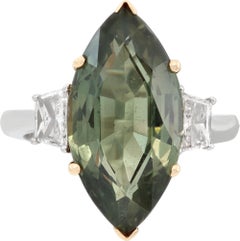 GIA Certified Marquise Sapphire and Diamond Platinum and Yellow Gold Ring
