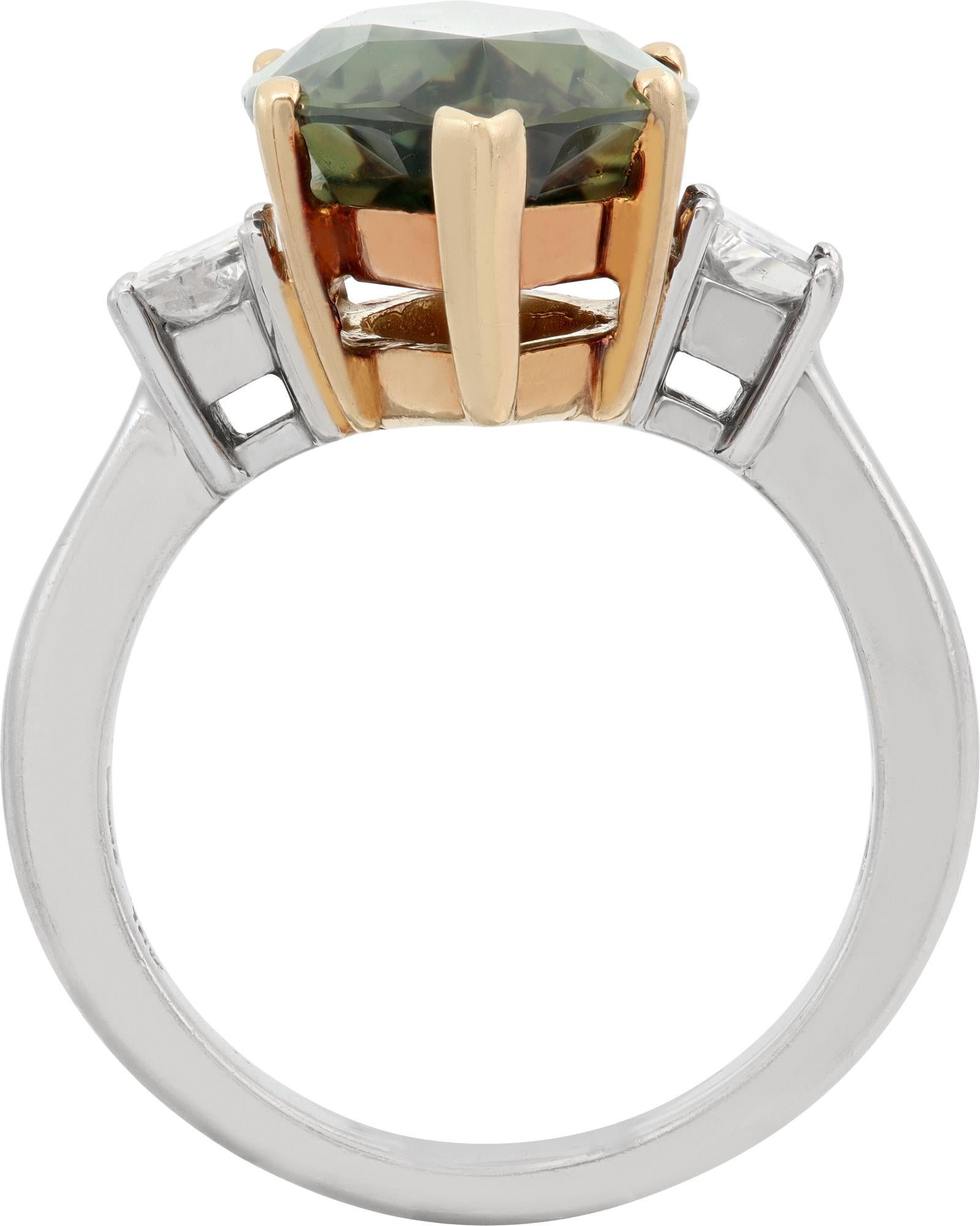 Women's GIA Certified Marquise Sapphire and Diamond Platinum and Yellow Gold Ring For Sale