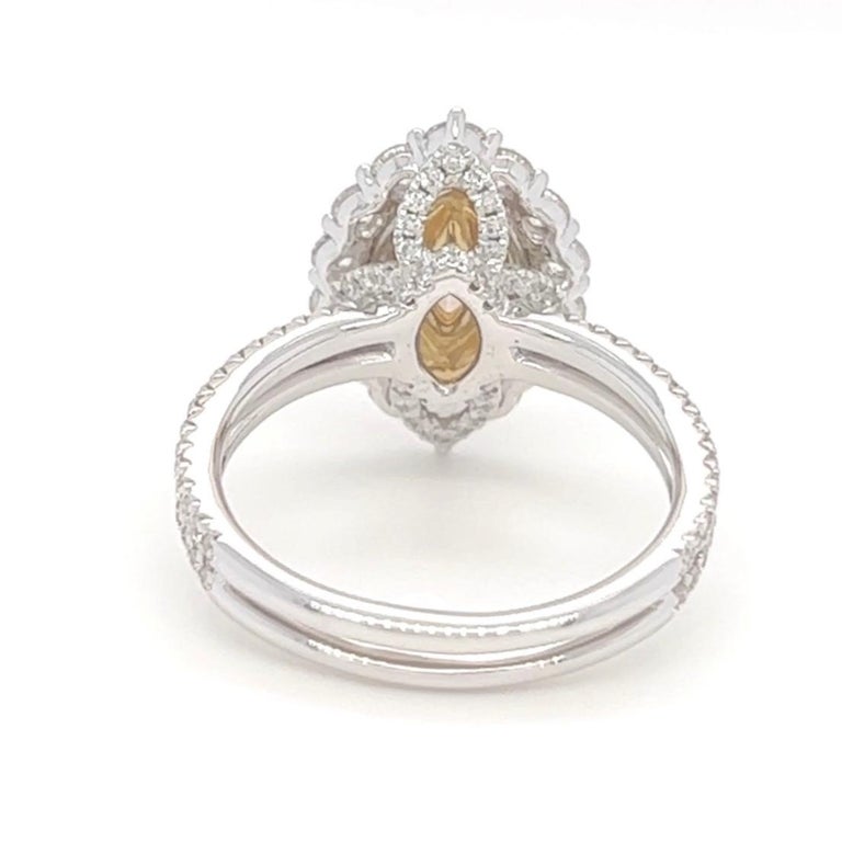 Modern GIA Certified 1.84 Carats Marquise Yellow Diamond Ring 18K For Sale