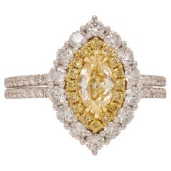 GIA Certified 1.84 Carats Marquise Yellow Diamond Ring 18K