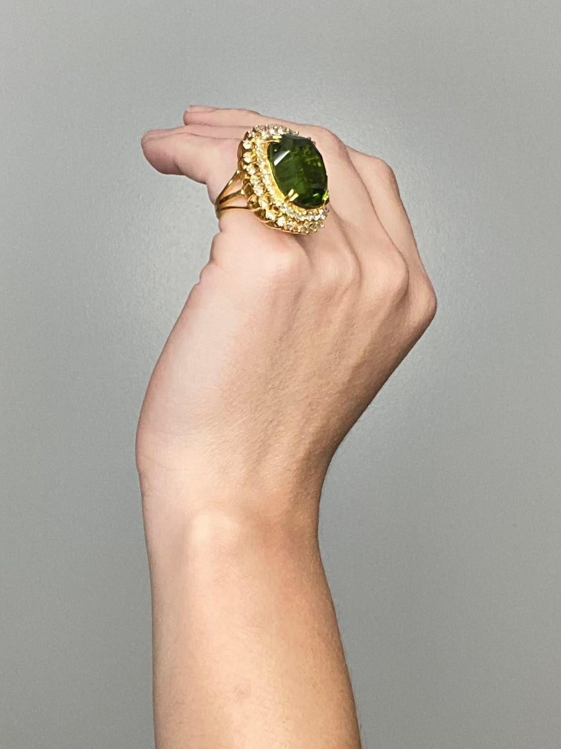 Gia Certified Massive Cocktail Ring In 18Kt With 67.79 Cts In Peridot & Diamonds For Sale 4