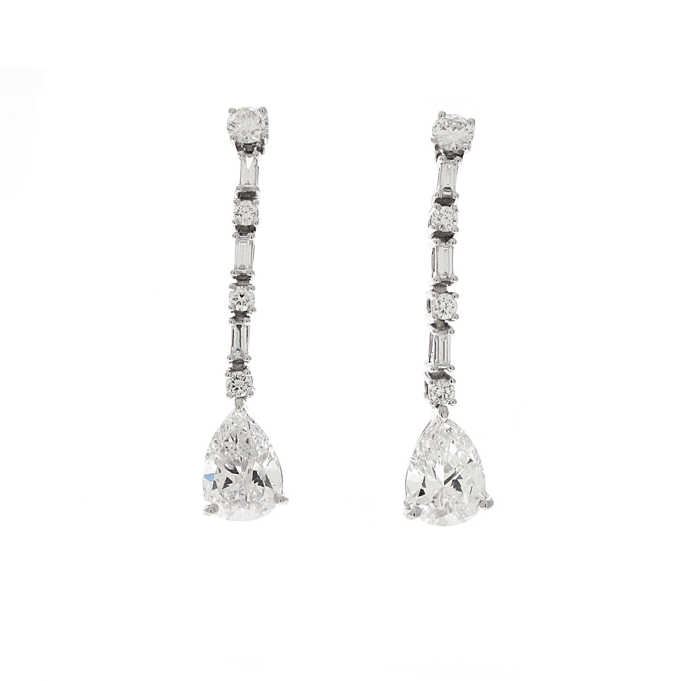 GIA Certified Matching Pear Shape Diamond Earring Drops, 1.44 and 1.37 each