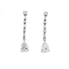 GIA Certified Matching Pear Shape Diamond Earring Drops, 1.44 and 1.37 each