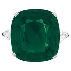 GIA Certified Minor Oil 14 Carat Cushion Green Emerald Trapezoid Ring
