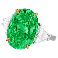 GIA Certified Minor Oil 5 Carat Afghanistan Natural Emerald Diamond Ring