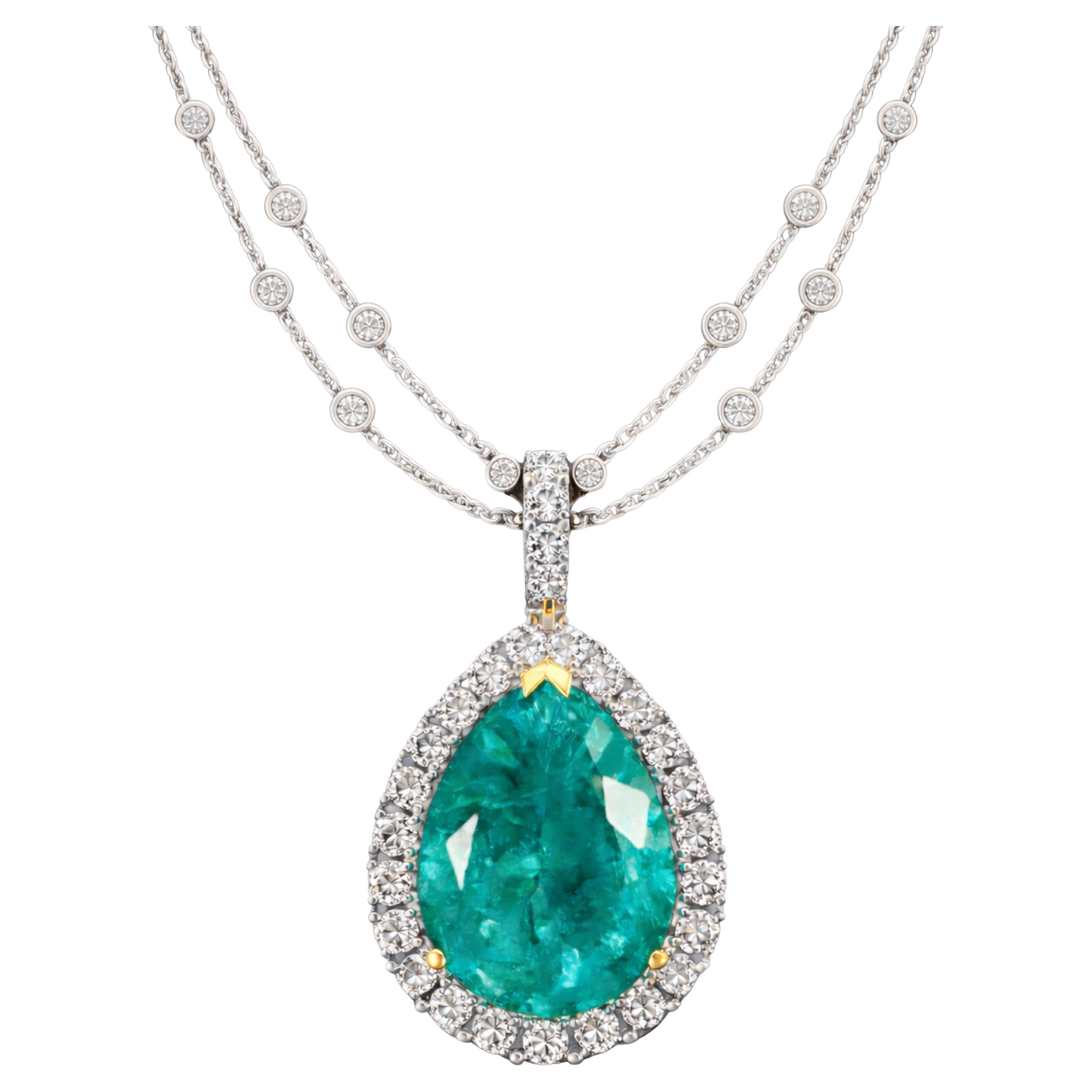 GIA Certified Minor Oil 9.2 Carat Colombian Emerald Diamond Pendant Necklace