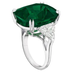 GIA Certified Minor Oil 9.80 Carat Cushion Green Emerald Trapezoid Ring