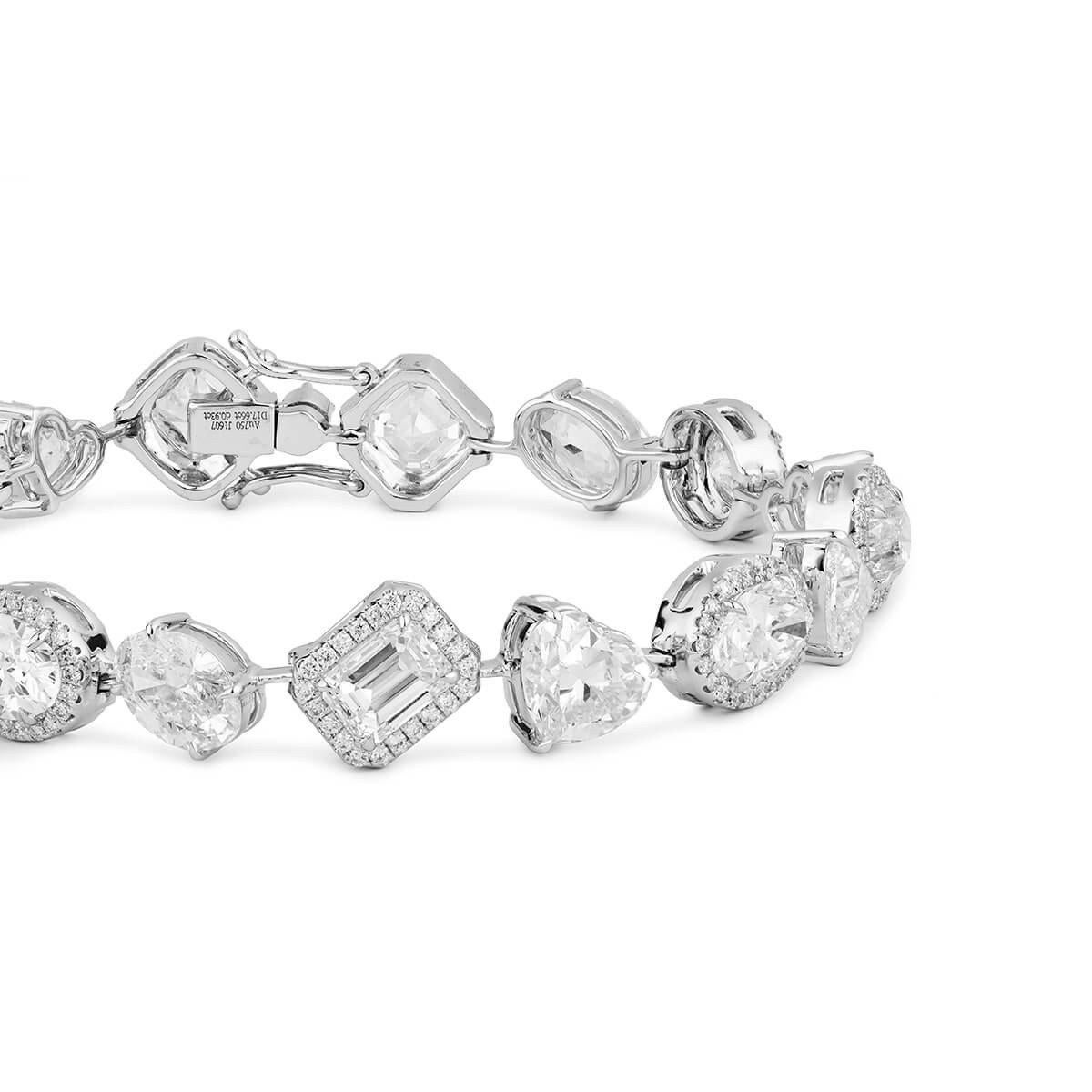 MIXED CUT DIAMOND BRACELET - 18.59 CT


Set in 18KT White gold


Total diamond weight: 18.59 ct
[ 208 diamonds ]
Color: F-J
Clarity: VVS1 - SI2

All 18 diamonds are GIA Certified


Total bracelet weight: 18.51 grams

