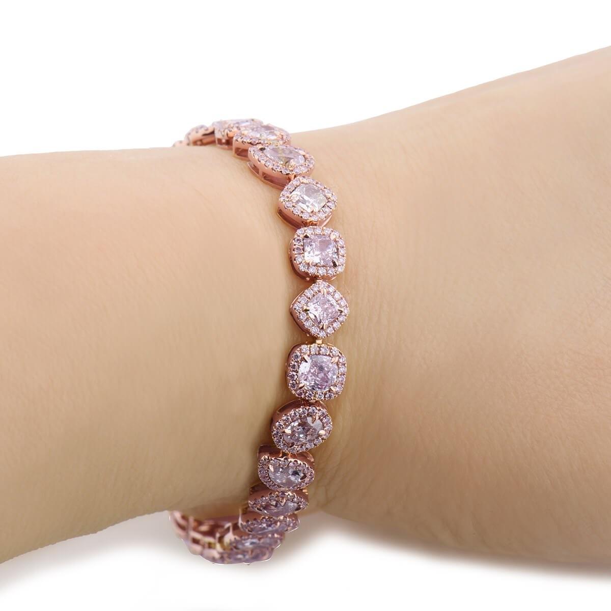 Women's or Men's GIA Certified Mixed Cut Fancy Pink Diamond Bracelet, 7.33 Carat