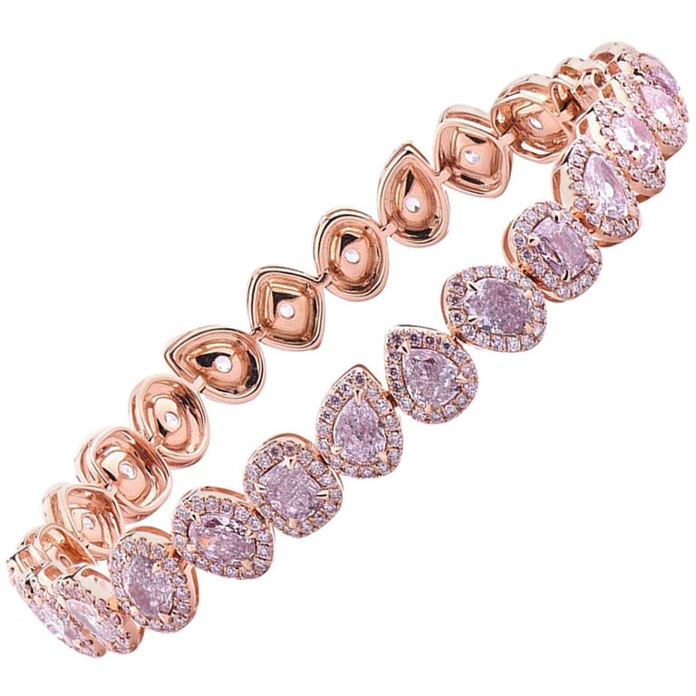 GIA Certified Mixed Cut Fancy Pink Diamond Bracelet, 7.33 Carat at 1stDibs
