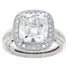 Vintage GIA Certified Modified Brilliant Cut Diamond 5.17 Carat 18k White Gold Ring
