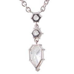 GIA Certified Modified Pear Cut and Hexagonal Diamond Drop Pendant Necklace
