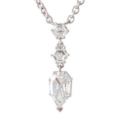 GIA Certified Modified Pear Cut and Hexagonal Diamond Drop Pendant Necklace