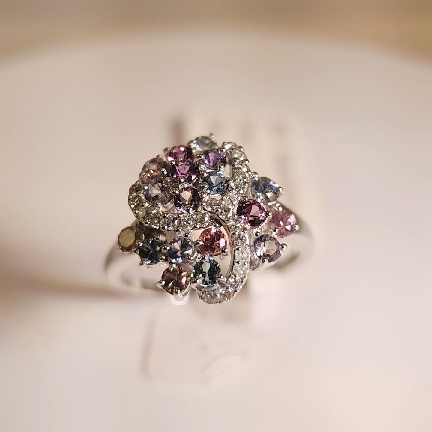 GIA  Certified Montana Sapphire Cluster Ring & Diamonds 18 Karat White Gold . For Sale 7