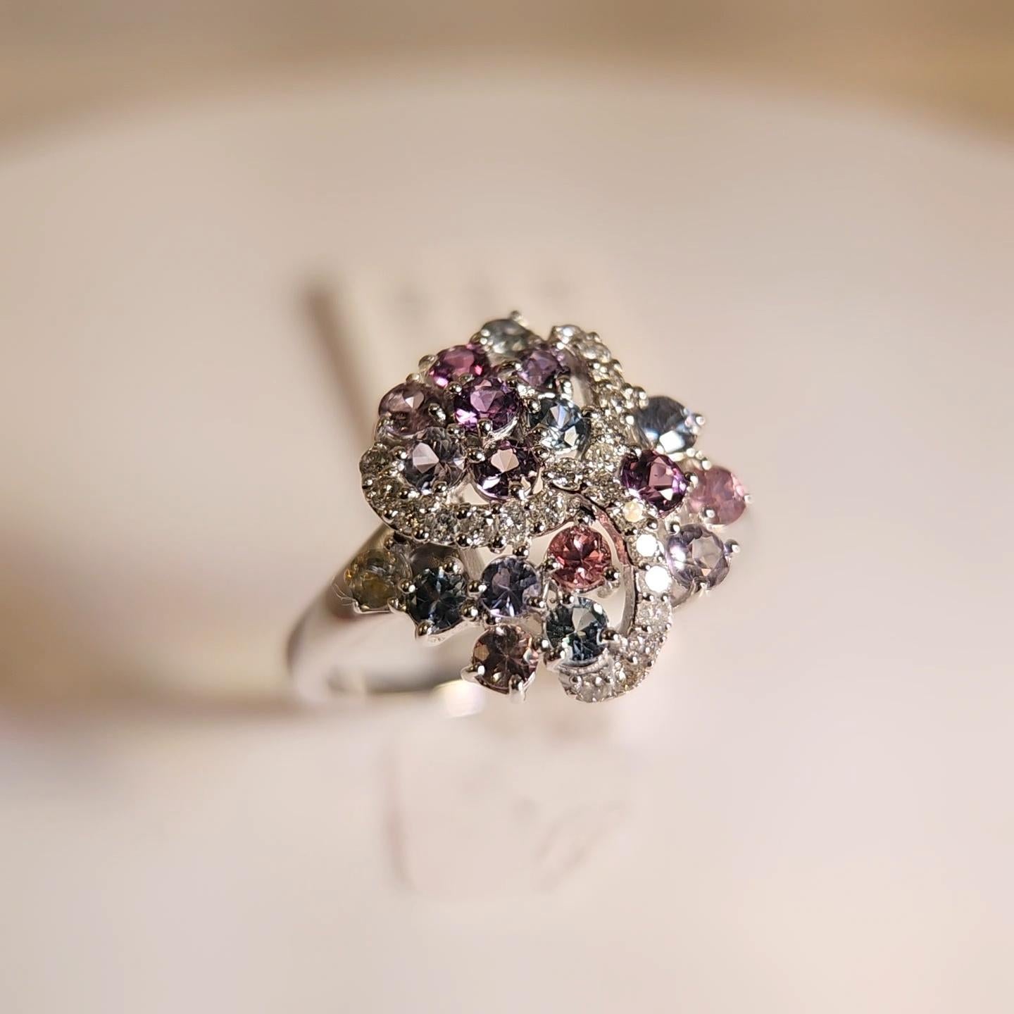GIA  Certified Montana Sapphire Cluster Ring & Diamonds 18 Karat White Gold . For Sale 8
