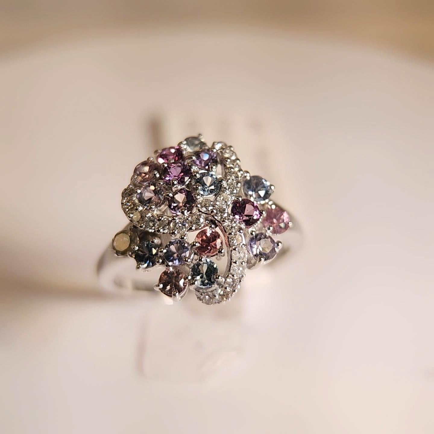 GIA  Certified Montana Sapphire Cluster Ring & Diamonds 18 Karat White Gold . For Sale 9