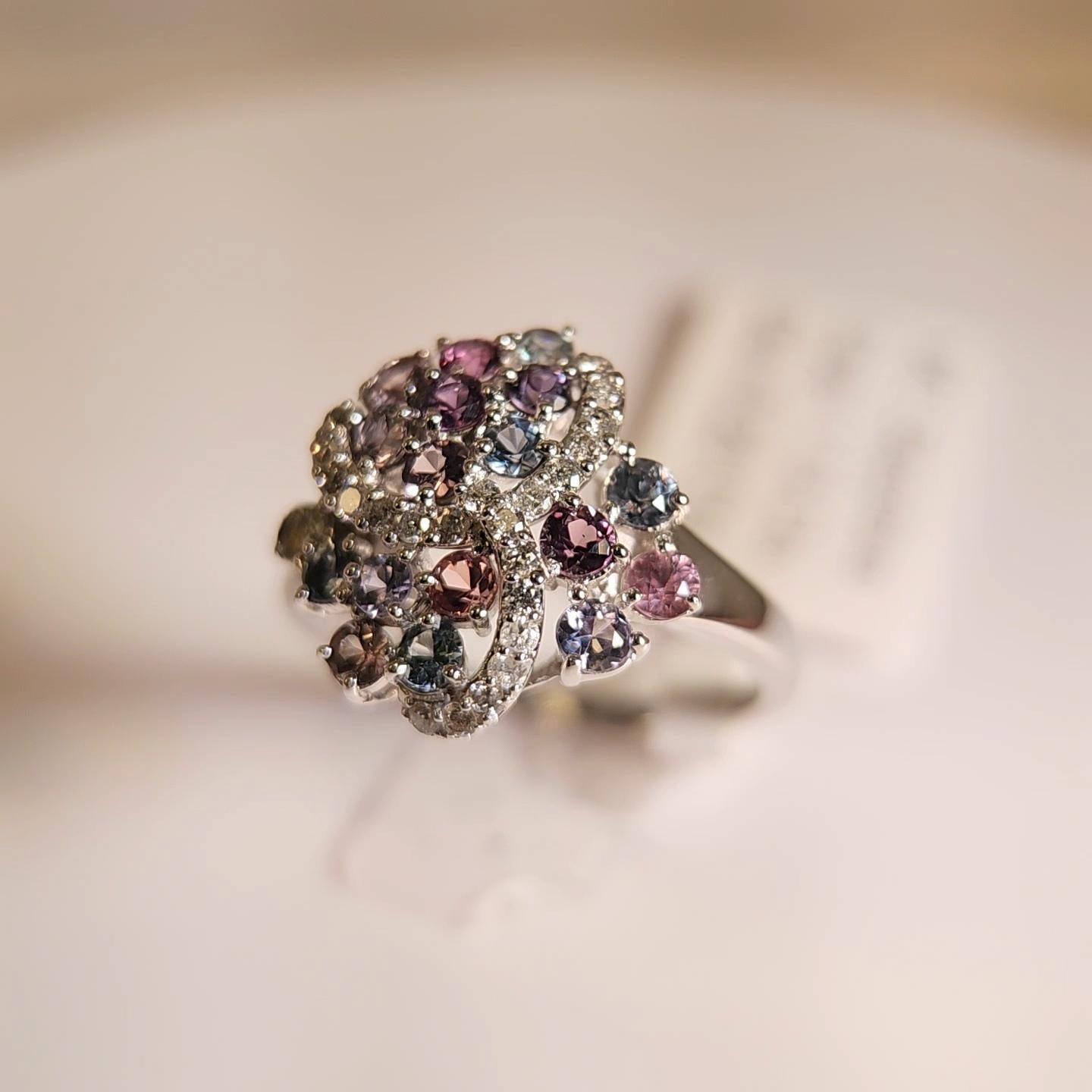 GIA  Certified Montana Sapphire Cluster Ring & Diamonds 18 Karat White Gold . For Sale 10