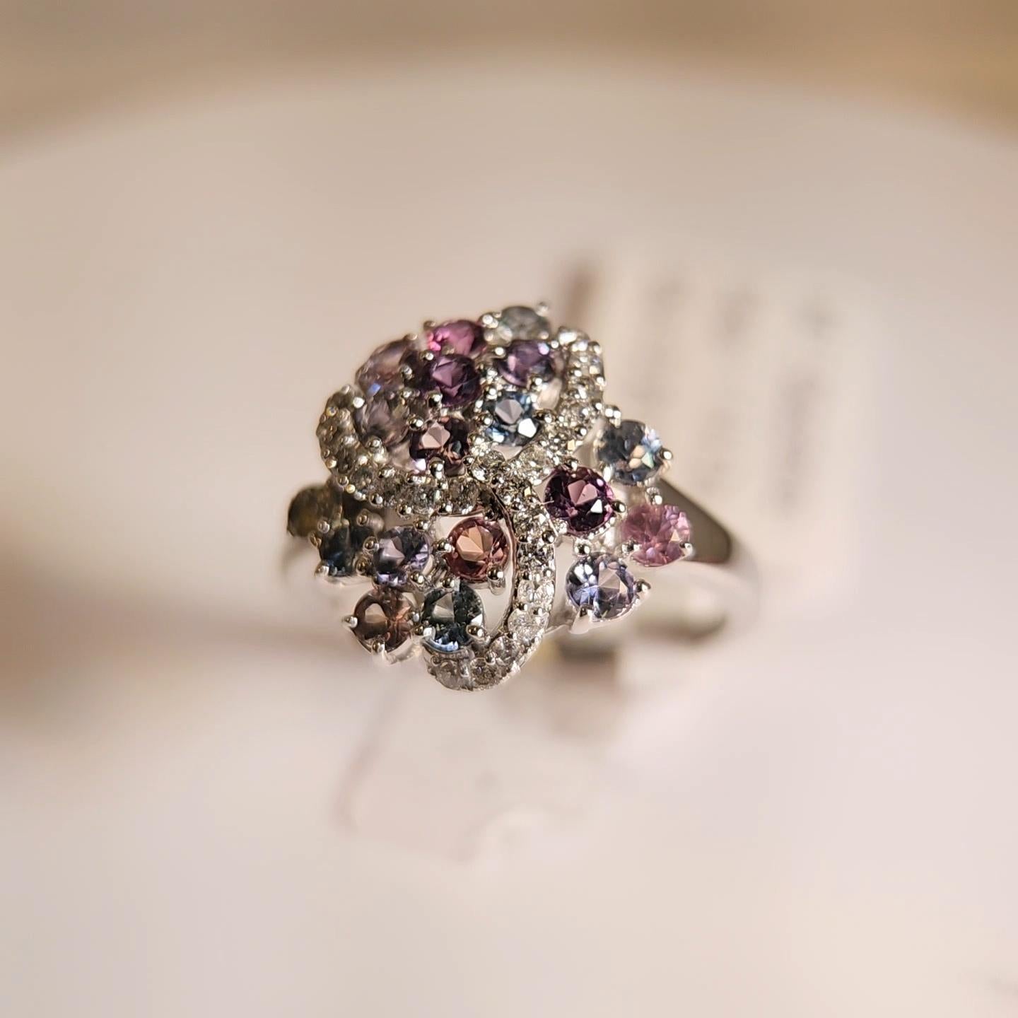 GIA  Certified Montana Sapphire Cluster Ring & Diamonds 18 Karat White Gold . For Sale 11