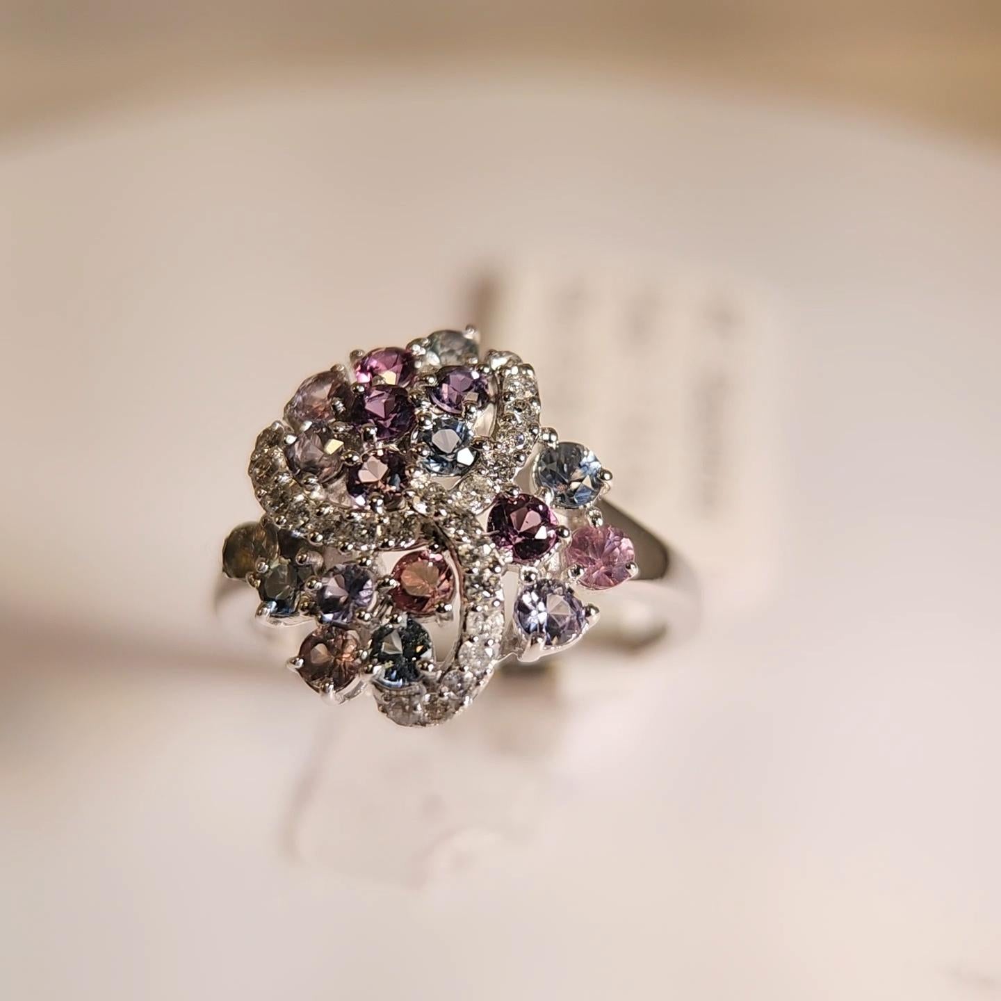 GIA  Certified Montana Sapphire Cluster Ring & Diamonds 18 Karat White Gold . For Sale 12