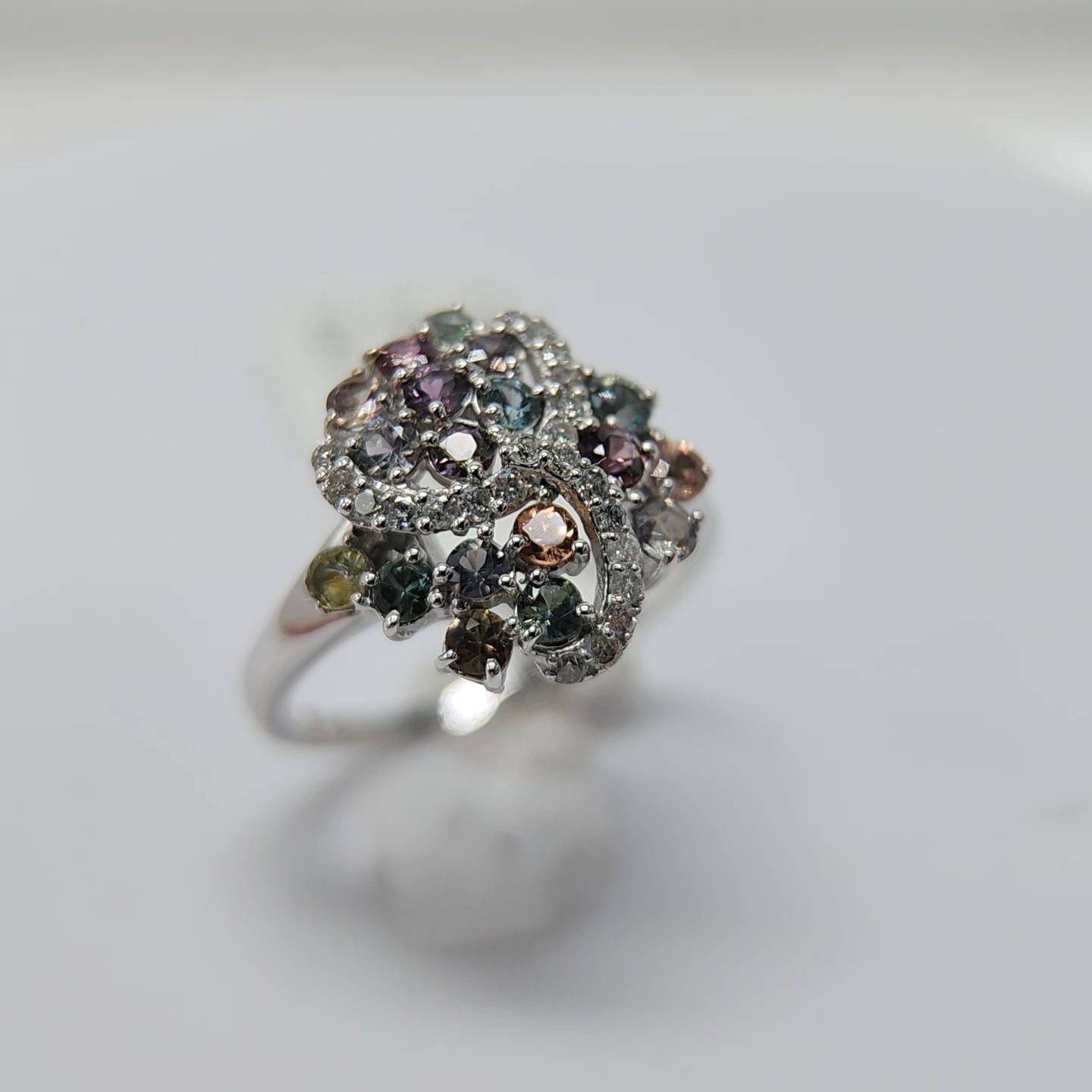 GIA  Certified Montana Sapphire Cluster Ring & Diamonds 18 Karat White Gold . For Sale 13