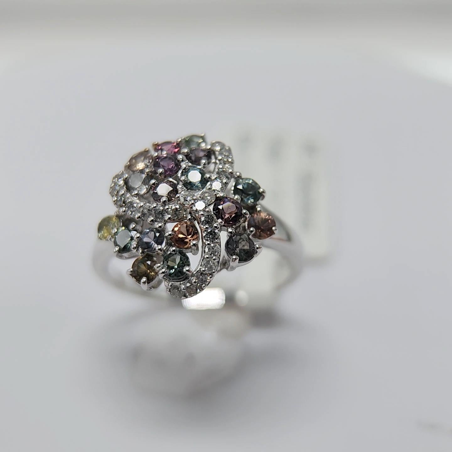 GIA  Certified Montana Sapphire Cluster Ring & Diamonds 18 Karat White Gold . For Sale 14